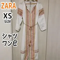 美品 未使用 ZARA 刺繍 入り ロング 丈 ワンピース シャツワンピ 夏