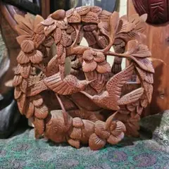 木彫り レリーフ 壁掛け 鳥と花 伝統装飾 アート