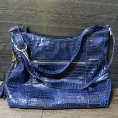 FIRANO ブルー ワニ革風 ハンドバッグ ショルダー切替可 フィラノ