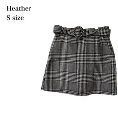 ヘザー/ミニスカート/チェック柄 ベルト付き/ウール/S/グレー系/美脚/