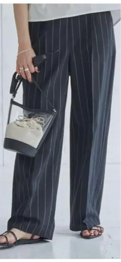 Coen 新品　リネン混タックイージーパンツ ストライプ