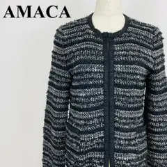 AMACA アマカ ノーカラーツイードジャケット 黒/白 40 0831-Aのサムネイル