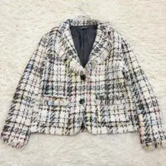 y8542 良品✨テーラードジャケット ツイード フリンジ 個性的 綺麗め 上品