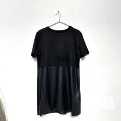 【美品】ZARA半袖ワンピーススエードフェイクレザー黒Mサイズ