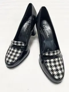 美品　Artemis by DIANA 千鳥柄 エナメル パンプス ブラック