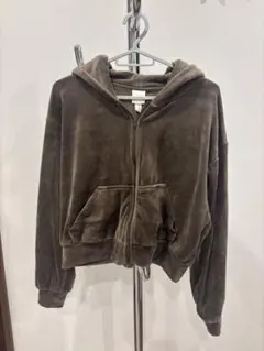 H&M ベロア ジップアップパーカー ブラウンのサムネイル