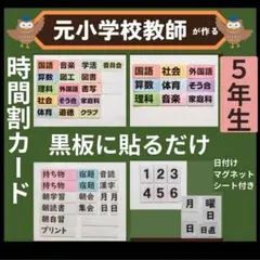 時間割ラミネートセット 5年生（翌日教科カード、日付けマグネットシート付き）