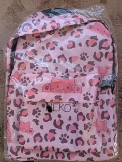 【新品未使用】NEKO たっぷり入る大きめレオパードリュック NK-619ピンク