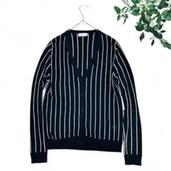 レプシィム　ストライプ　長袖カーディガン　Ｖネック　羽織り　シンプル　フェミニン