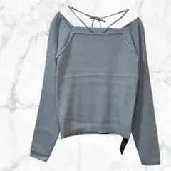 新品タグ付 2WAY オフショルダー ラメニット 紐ストラップ 水色　F