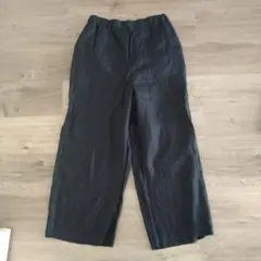 【最終値下げ】リネン100%タックワイドパンツ　プチフリーサイズ(黒)