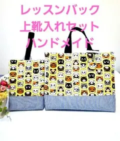 レッスンバック・上履き入れセット　猫　ハンドメイド　入園入学