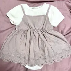 新品未使用ロンパース 70 くすみピンク ワンピース風 女の子