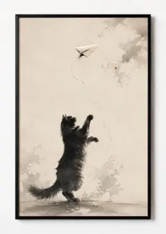 アートポスター 黒猫 紙飛行機 インテリア