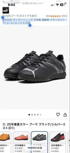 中古2ー3回使用 PUMAサッカートレーニングシューズ24.5