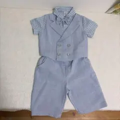 キッズ　110 セットアップ　結婚式　チェック　半袖　男の子