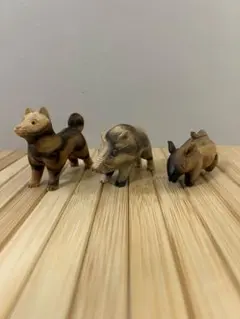 おかや木芸　黒柿　木製動物 3体セット