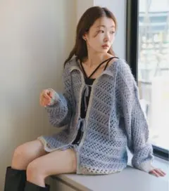 【前後2way】透かしラメニットカーディガン　カスタネ　kastane