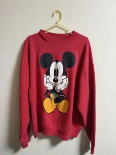 ミッキーマウス プリント 赤 スウェット　おすわりミッキー
