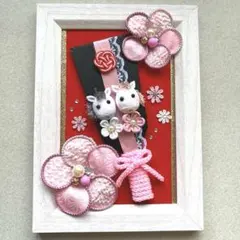 【試作品】つまみ細工　白馬干支　羽子板フレーム　ハンドメイド