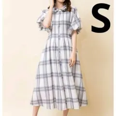 Noela チェック柄 シャツワンピ ホワイト系 ボリューム袖 ガーリー S