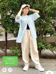 BEAMS HEART ストライプ バンドカラー 半袖シャツのサムネイル
