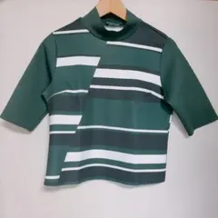 【ZARA W&B】ストライプハイネック半袖トップス