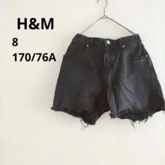 H&M ブラック デニム ショートパンツ 40 8 ボトムス 黒 フリンジ