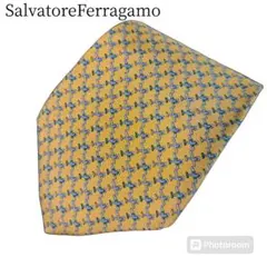 サルバトーレフェラガモ　ネクタイ　シルク　黄色　飛行機柄