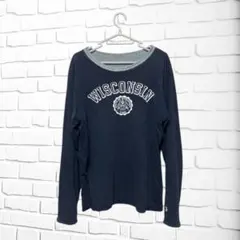 ウィスコンシン プリント 長袖Tシャツ M ネイビー