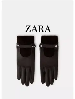 ZARA ウールブレンドレザー風グローブ　ブラウンのサムネイル