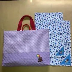 ハンドメイド レッスンバック&ランチマット２枚組（巾着小物入れ袋おまけ付き）