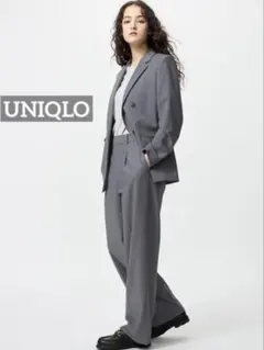 k0844 UNIQLO タックワイドパンツ グレー
