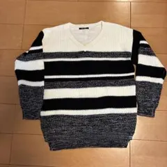 one way ストライプ Vネック ニットセーター