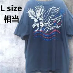 愛国心・家族愛の象徴迫力イーグルTシャツ紺Faith FamilyFreedom