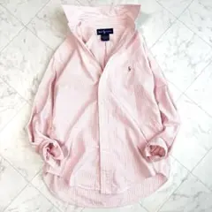 美品【ラルフローレン】オックスフォードシャツ　ストライプ　ポニーロゴ　ピンク