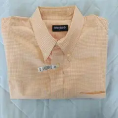 OLD UNIQLO 90s 紺タグ ギンガム チェック半袖シャツ オレンジ L