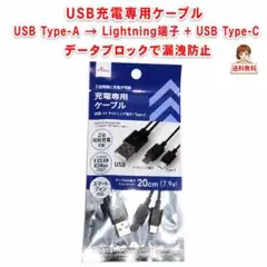 充電専用ケーブル ライトニング＋USBType-C同時充電可能 データブロック