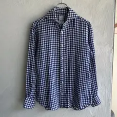 美品 SHIPS Albini ギンガムチェック ワイドカラー リネンシャツ