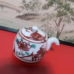 陶器 醤油さし 蓋付き　花手描き