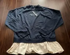 新品　トレーナー　ネイビー×ベージュ 裾フリル　160㎝