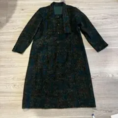 ヴィンテージ　昭和レトロ　ウール風　長袖　ロングワンピース 花柄　派手　古着