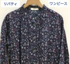 Parkes パークス リバティ ワンピース ゆったりサイズ ネイビー Aライン