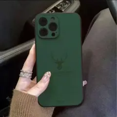 iPhone14 pro ケース　グリーン　緑　カバー　レザー　鹿　耐衝撃　韓国