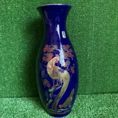 【a 103】 特撰陶器/西峰作/花入/花瓶/瑠璃鶴首/尾長鳥/高さ約31㌢