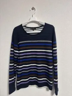 【MK MICHELKLEIN】ミッシェルクラン　ネイビー ボーダー 長袖ニット