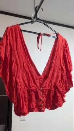 赤いフリルビスチェ Vネック（中古）