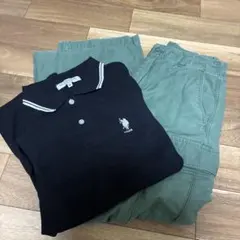 2点セット即購入可USPA ポロシャツ ブラック UNIQLO カーゴパンツ古着のサムネイル