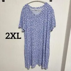 レディース半袖ワンピース【2XL】ドット柄　ひざ丈 フレア