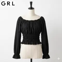 GRL美品 オフショルダー シャーリング ブラウス 黒 M 春夏 薄手